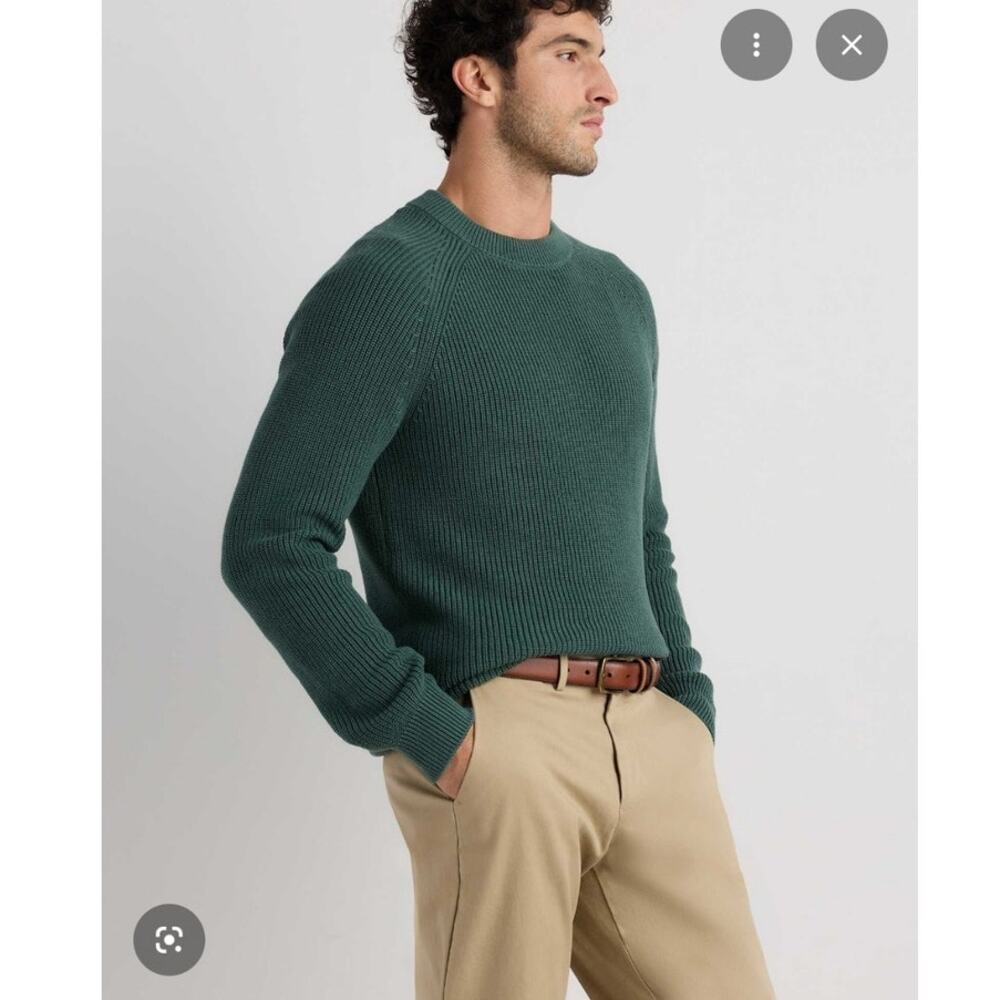 Quince Men's Organic Cotton Ribbed Stitch Crewneck Sweater Small Big Sur Green